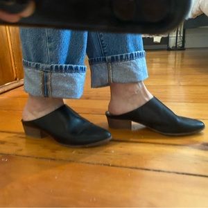 Madewell Black Leather Slide On Mules